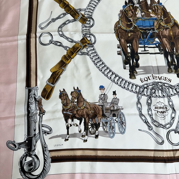 Hermes Pink, Cream & Brown 'Equipages' Silk Scarf - Picture 6 of 8
